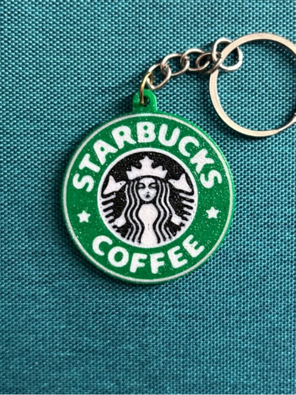 Starbucks Green and White Logo Keychain with Metal Ring